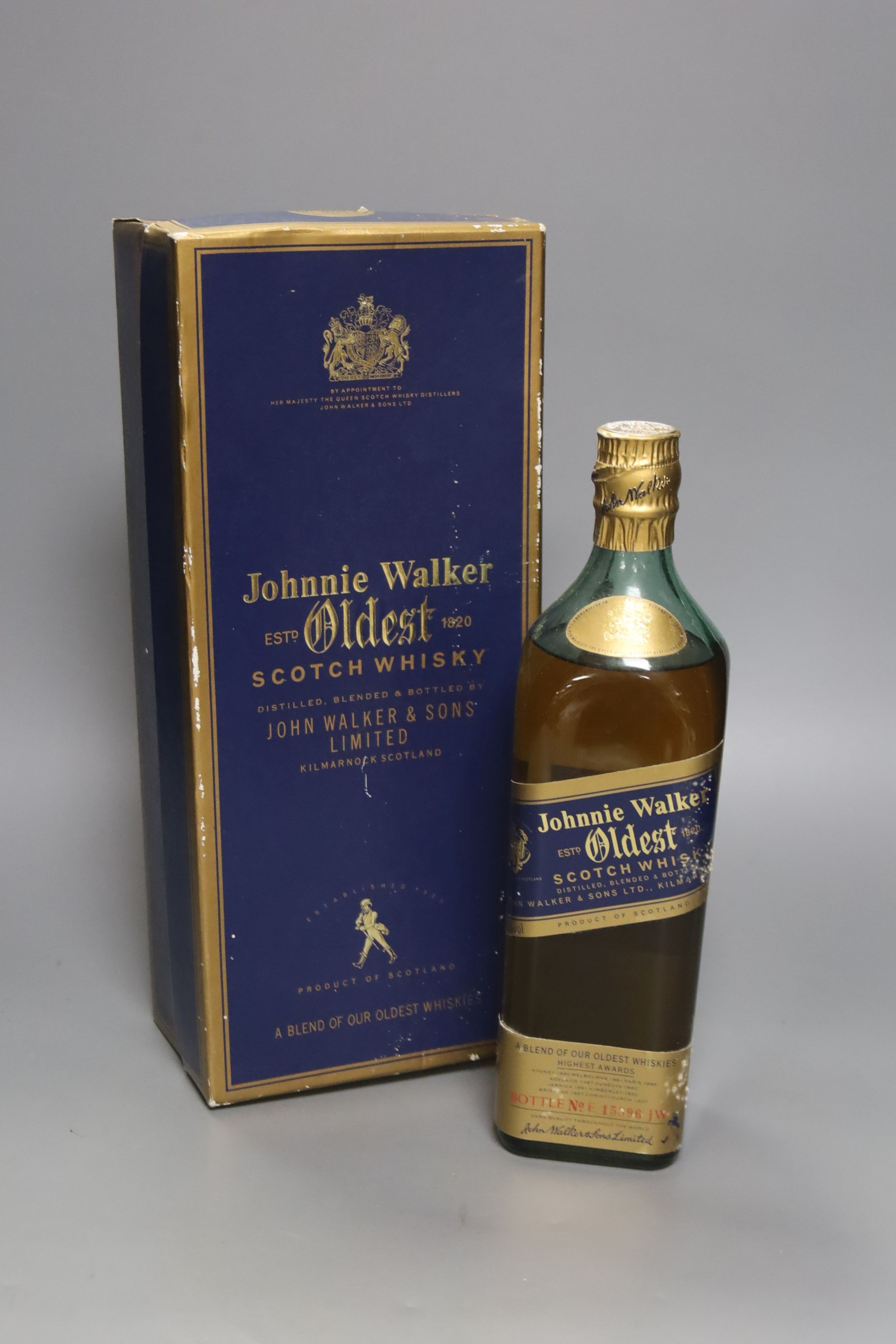 A bottle of Johnnie Walker Blue Label Whisky, boxed